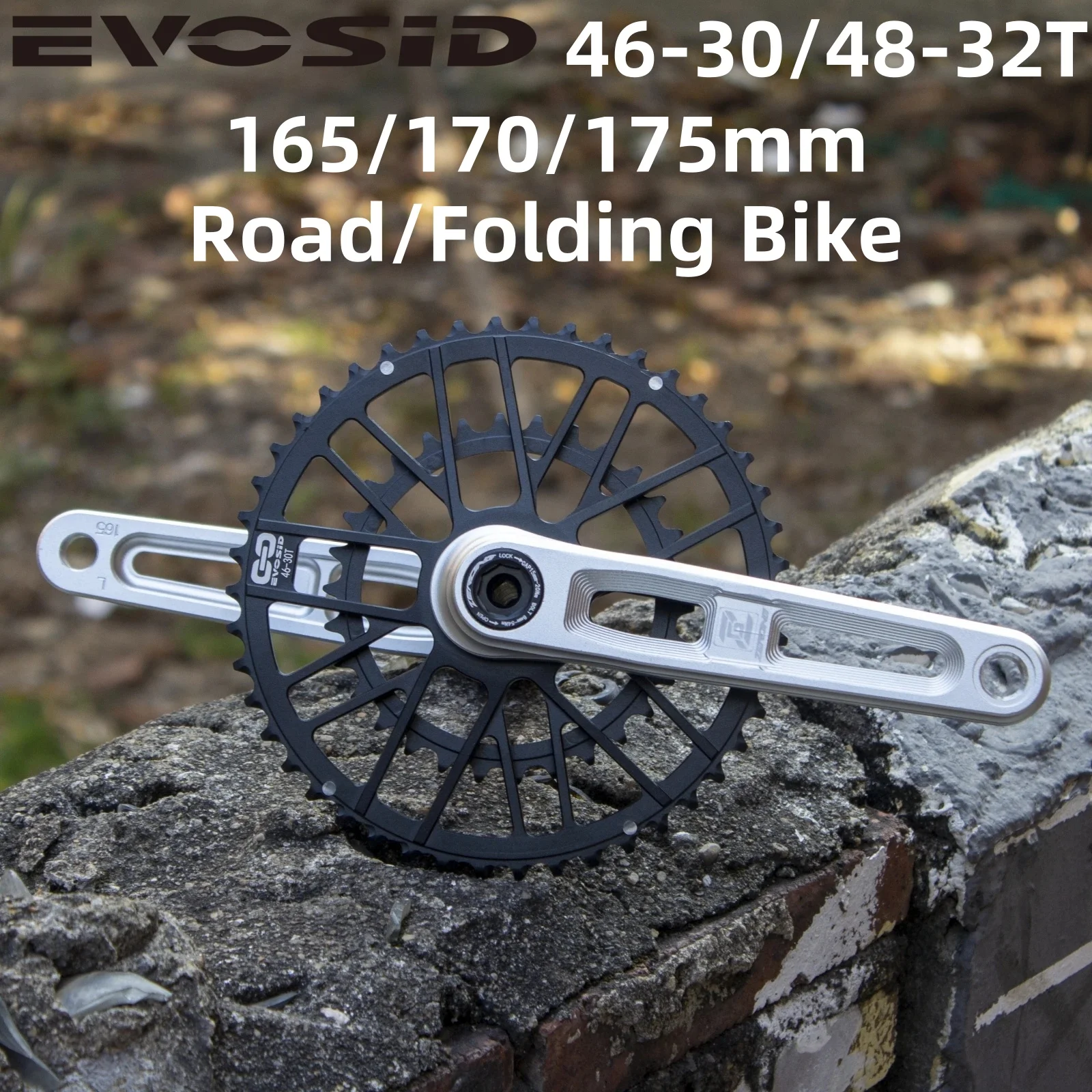 EVOSID Gravel Bike Crank 165/170/175mm Chainring 46-30/48-32T Road Bicycle Crankset Aluminum Alloy Folding Bike Hollow Crank