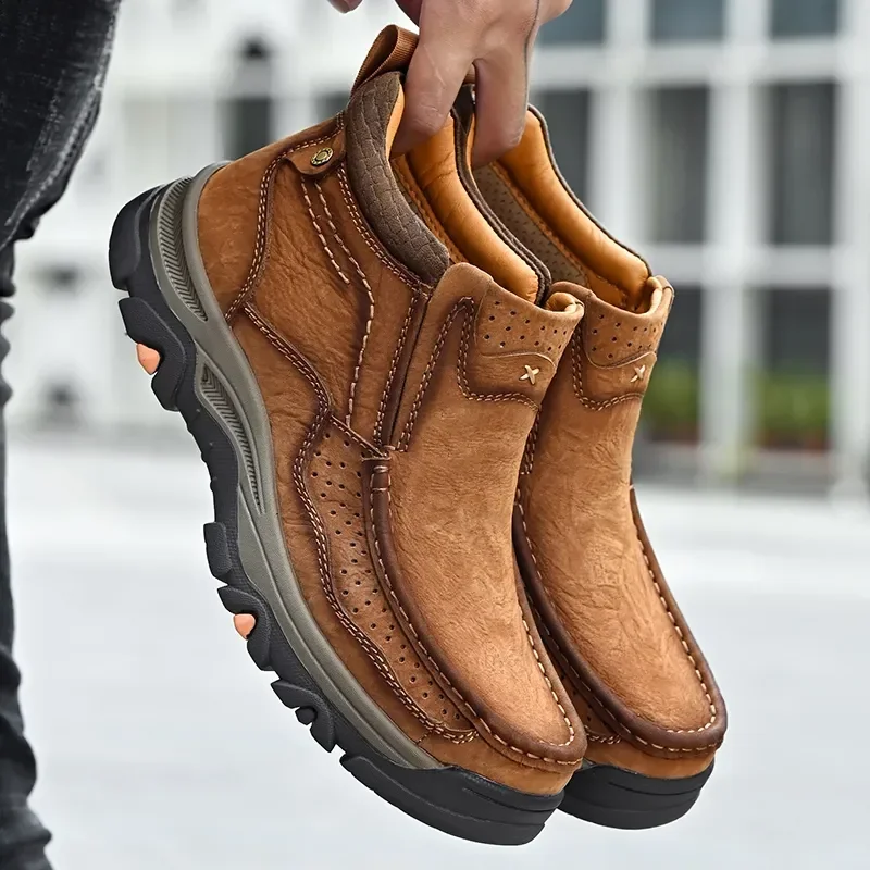 Bota de couro real masculina, sapato de couro casual, tamanho grande, na moda masculina, outono inverno