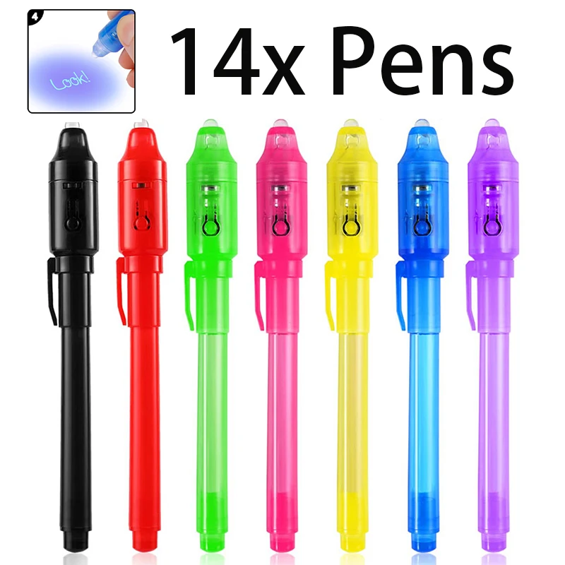 14Pcs Invisible Ink Pen with UV Light Disappearing Ink Pens for Kids for Secret Message and Easter Day Halloween Christmas