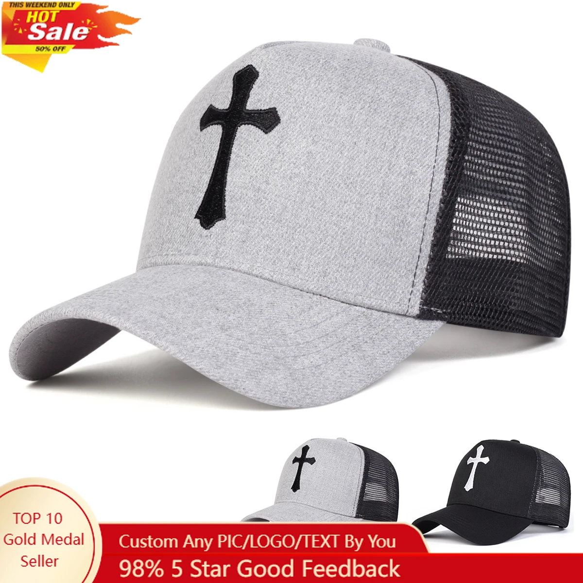 

Unisex Cross Embroidery Baseball Net Caps Adjustable Casual Hats Spring and Summer Outdoor Sunscreen Hat