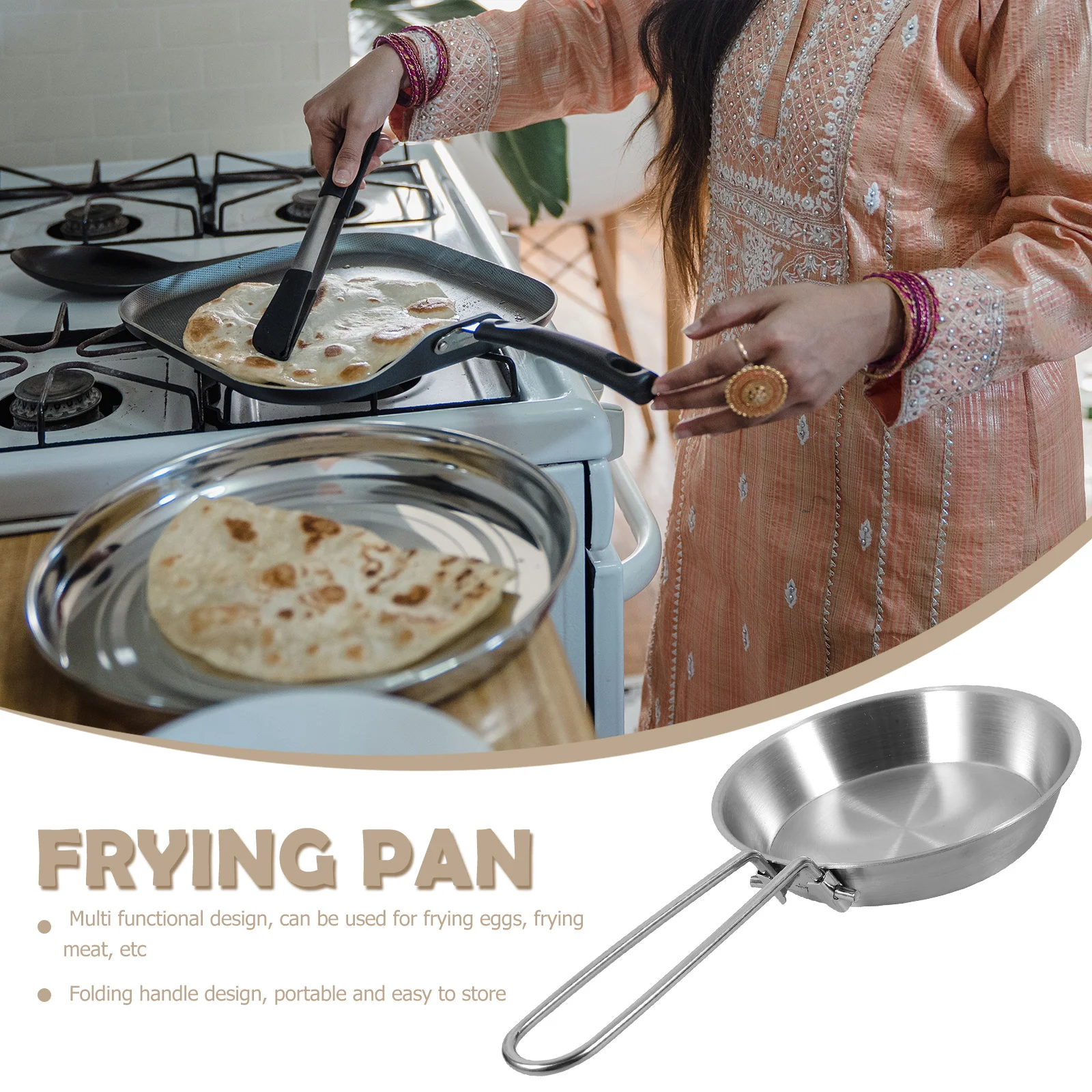 

Mini Egg Frying Pan Foldable Handle Nonstick Stainless Steel Small Skillet Cooking Pan for Eggs Pancakes Omelets Outdoor Use