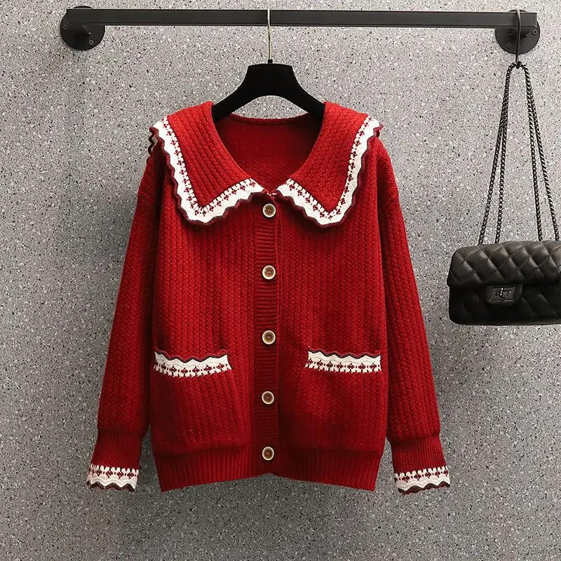 Spring/Autumn New Suit Retro Age Reducing and Slimming Knitted Sweater Cardigan Coat High Neck Mid Length Dress Two Piece Set