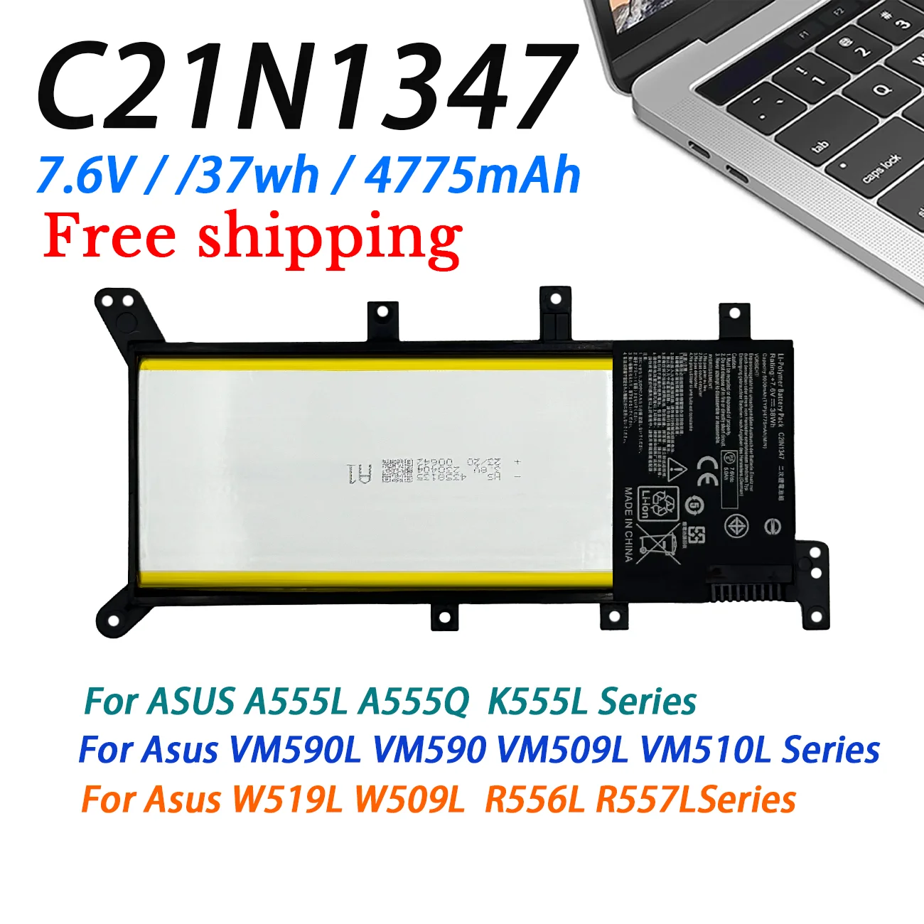 C21N1347 Laptop Battery For ASUS K555L F555L A555L X555L X555M F554L X554L VM590L VM590M FL5500L W519L W509L R556L R557L Y583L