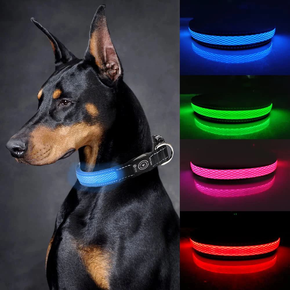 USB LED متوهجة طوق بكلاب قابل للتعديل وامض إعادة شحن مضيئة طوق بكلاب ليلة السلامة الحيوانات الأليفة قلادة توهج طوق للكلاب