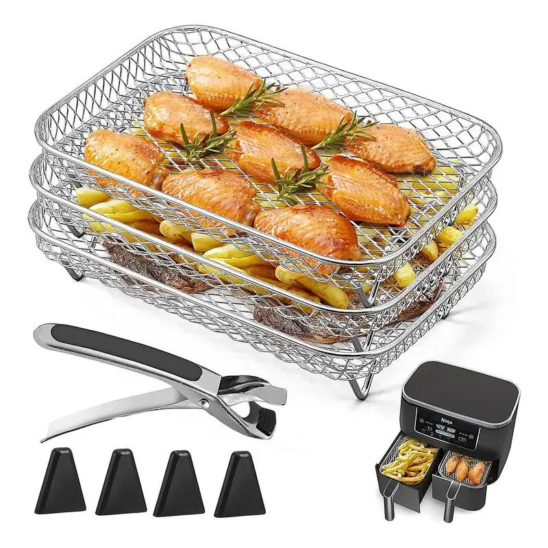 Air Fryer Accessories Set Rust Proof Maximize Layer Space Air Fryer Accessories Baking Mold Non Stick Basket Kitchen Accessory