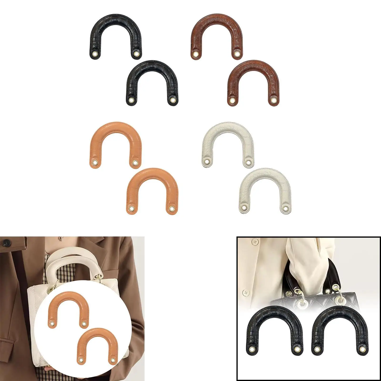 

2 Pieces Bag Handles with Metal U Shaped Handbag Handle Material for Bags Handbag Replacement Part Accessories Bag PU Handles