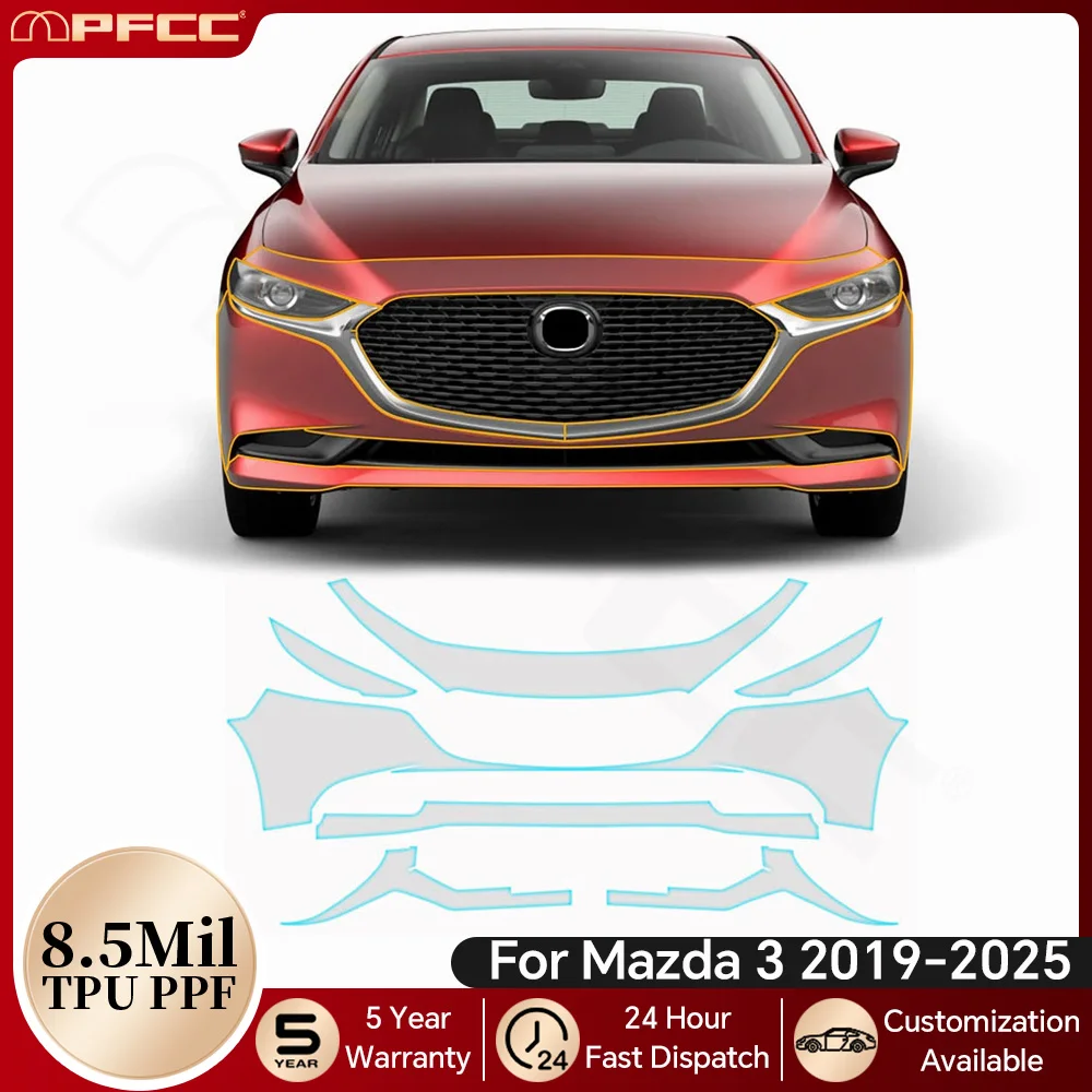

For Mazda 3 2019-2025 8.5Mil TPU Paint Protection Film Pre-cut PPF Bra Car Body Bumper Anti-Scratch Clear Kit Resistant Cover