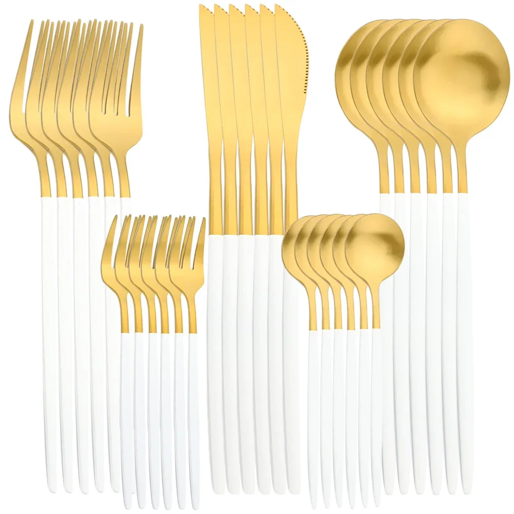 

30pcs Gold Cutlery Set Knife Fork Coffee Spoon Dinnerware Stainless Steel Tableware Flatware Western Kitchen Silverware