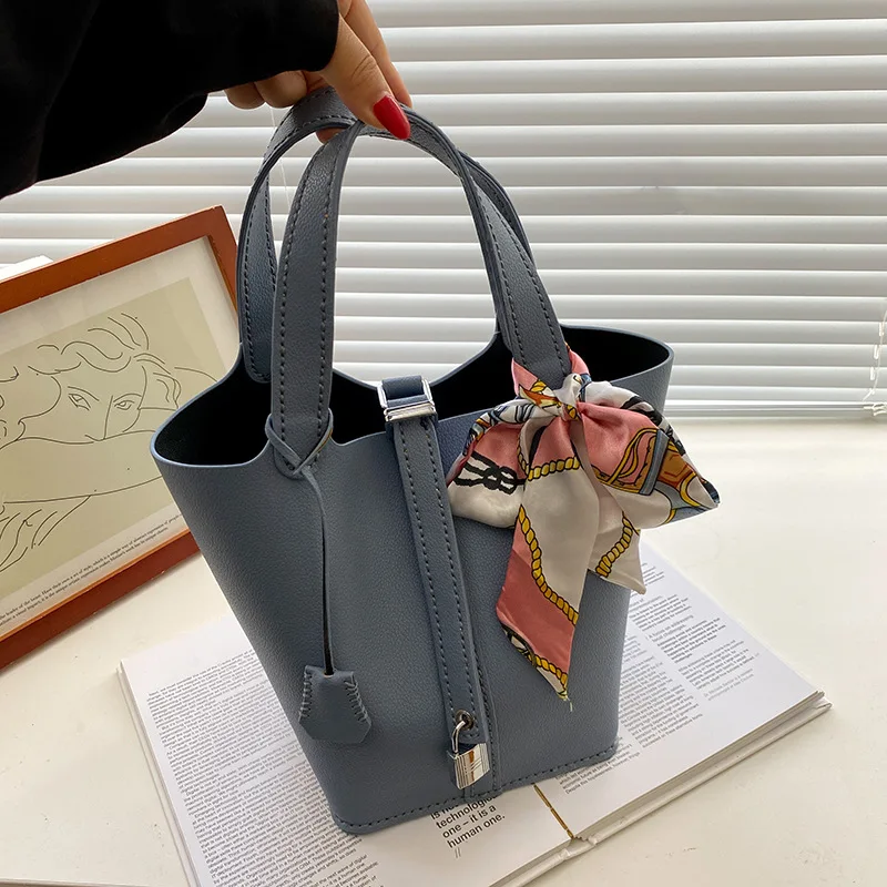 

DIY New Women's Basket Bag Genuine PU Leather Underarm Bag One-shoulder Handbag Small Tote Bag Inside Crossbody Bucket Bag