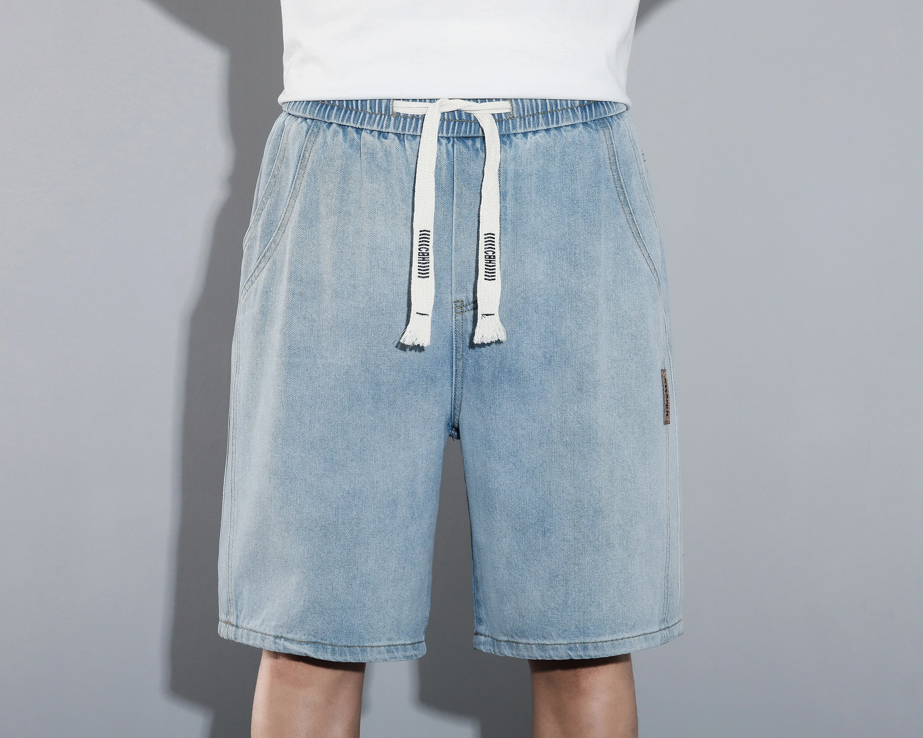 

Trendy Men's Cotton Shorts Retro Mid-Rise Elastic Waist Summer Casual Loose Fit Youth Streetwear Breathable Drawstring