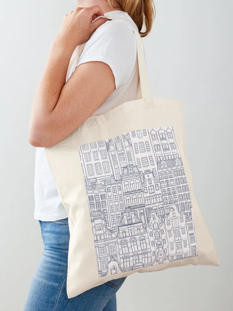 

Amstedam Houses in Delft Blue ink Tote Bag Canvas custom tote bag tote bag custom Big