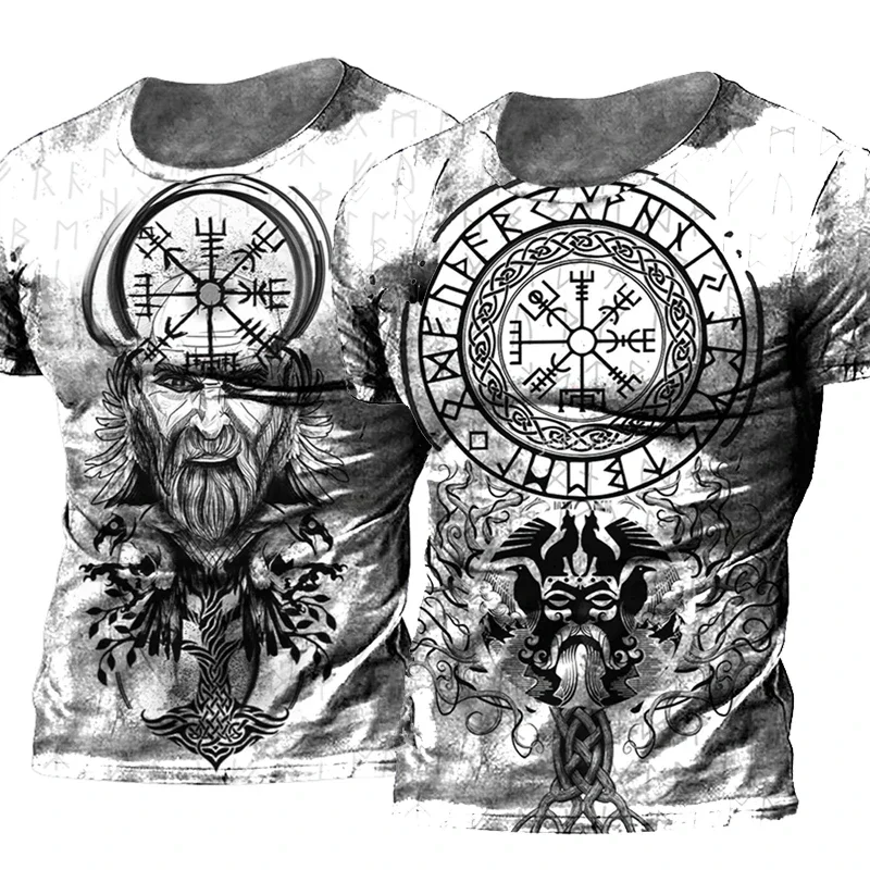 Nordic Style 3d Print Viking Warriors T Shirt Summer Men's Oversized Short Sleeve Tops Tees Men's Designer Clothing