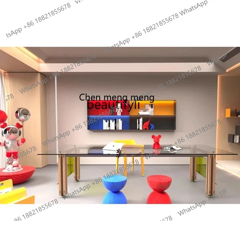 New arrive Light luxury creative home bedroom study aluminum profile work desk coffee table tempered glass table desk