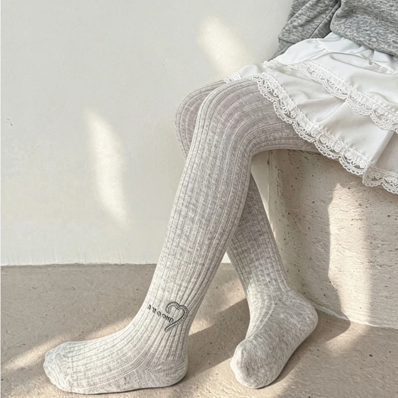 Cute Girls Spring Autumn Pantyhose Thin Anti Pilling Fabric With Heart Rhinestone Stickers Decor Soft High Stretch Kids Leggings