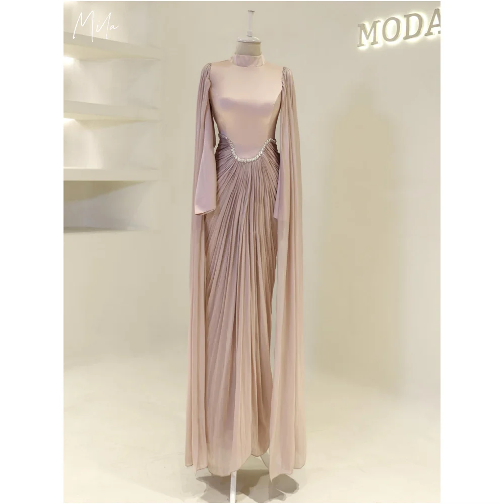 

Mila Chiffon Shawl Prom Dresses Pleated High Neck Customized Formal Evening Long Sleeve Floor-Length vestidos de fiesta 2025
