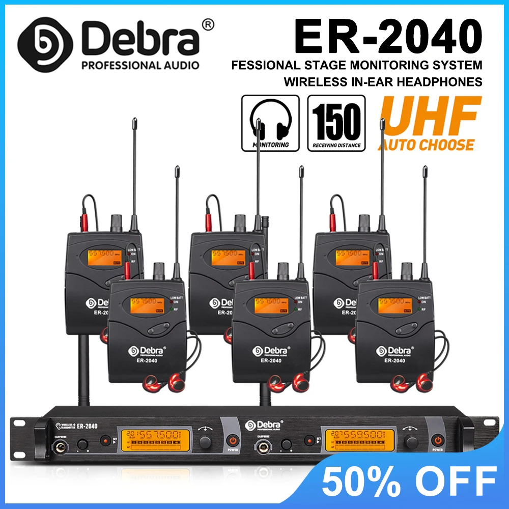 

Профессиональная беспроводная система внутриканального монитора Debra ER-2040, расстояние передачи УВЧ 180 м, для сценических выступлений и концертов