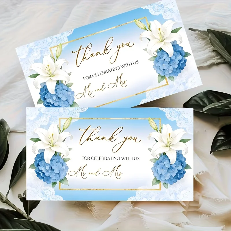 50PCS Wedding Thank-you Cards, Paper Wedding Greeting Cards, Wedding Thank-you Cards with Lily and Embroidered Ball Patterns
