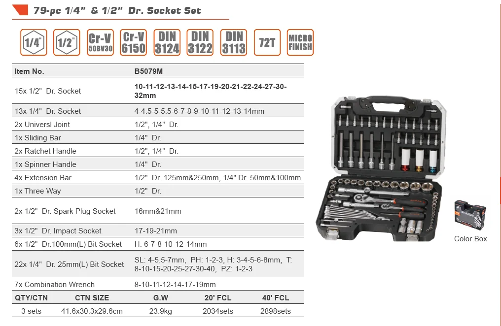 FIXMAN grosir kualitas tinggi 79 buah kendaraan perbaikan Wrench Toolkit soket Set