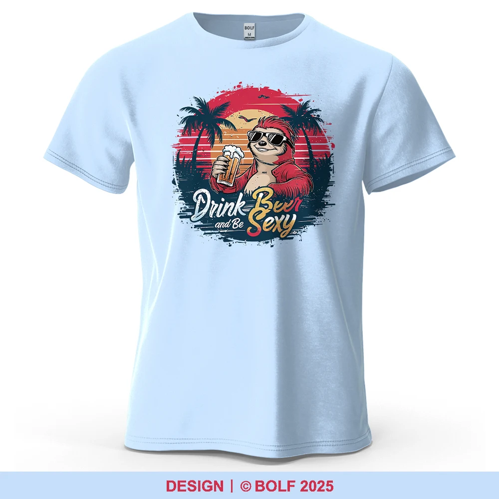 Drink Beer and Be Sexy Bedrucktes Herren-T-Shirt aus 100 % Baumwolle, übergroße Retro-Grafik-T-Shirts für Damen, Tops, T-Shirts, Streetwear