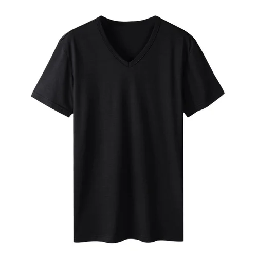 Imagen 2 del producto 2025 Camiseta de manga corta para hombre, camiseta holgada y transpirable de talla grande, top de verano fino de color sólido con cuello en V, ropa para el hogar base s