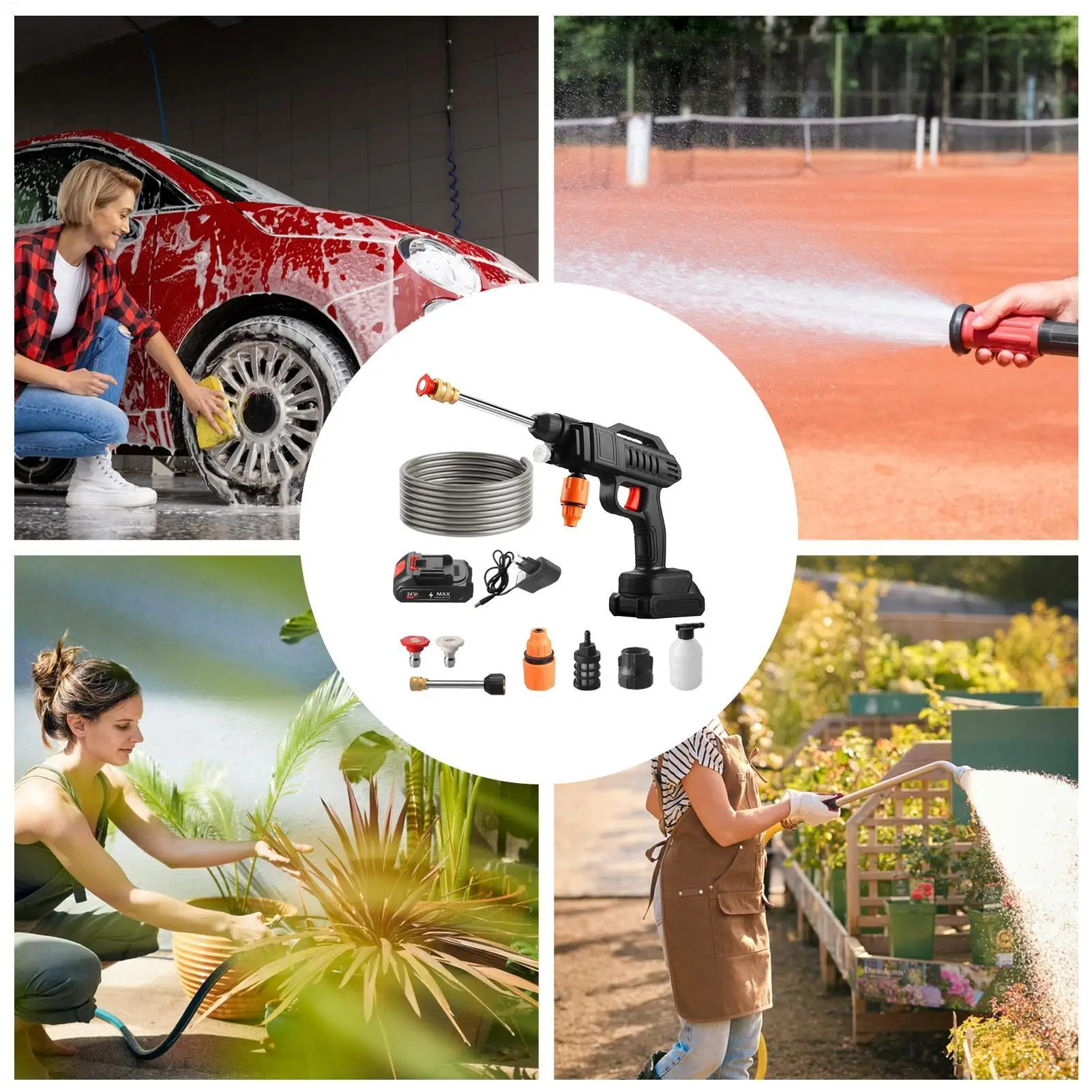 

Cordless Power Washer Vehicle Power Cleaner Rechargeable Car Pressure Washer With 16.4 Ft Hose For Car Home Garden Outdoor Plant