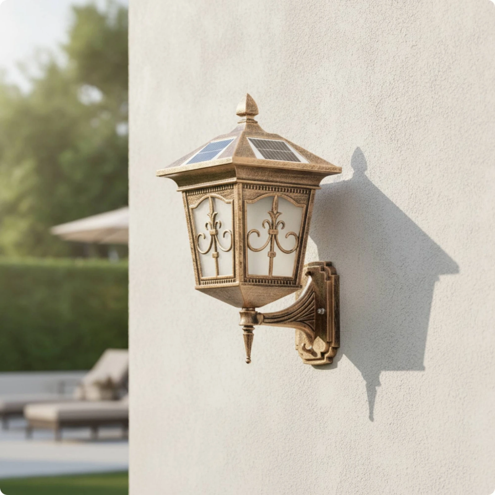 Solar-Powered LED Outdoor Wall Lantern Energy-Saving Solar Wall Lantern with Peaked Roof Porch Light Cordless Stylish
