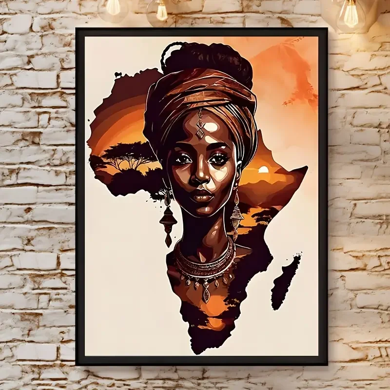 Modern African Tribal Women Canvas Art Print - Frameless, Waterproof Abstract Wall Decor for Living Room, Bedroom, Office, Di