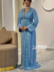 Kaftan V-neck Gown Moroccan Women Long Sleeve Evening Dress Caftan Appliques Bridal Dresses Customized Vestidos De Gala