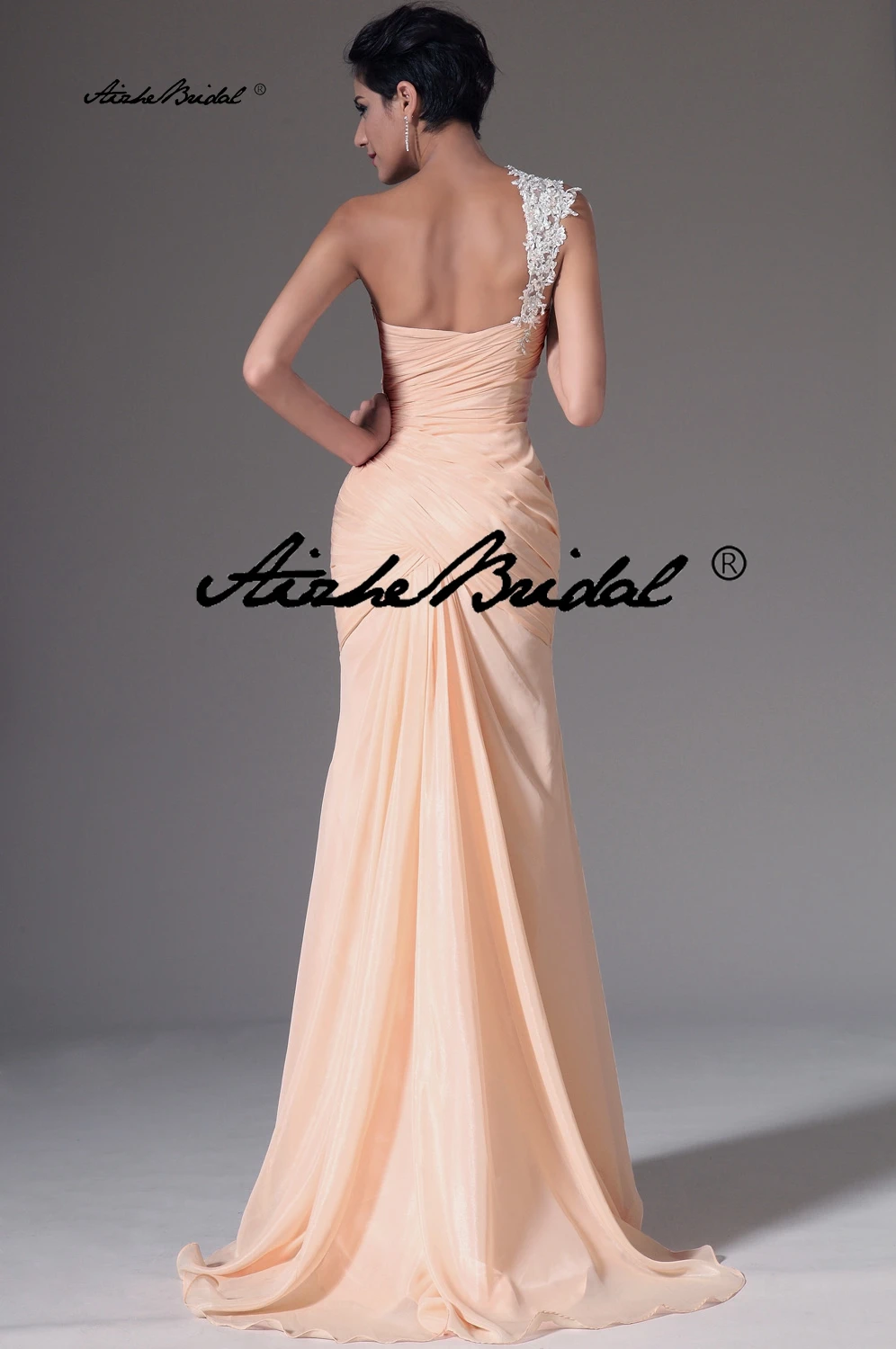 

One Shoulder Mermaid Formal Evening Dress with White Applique