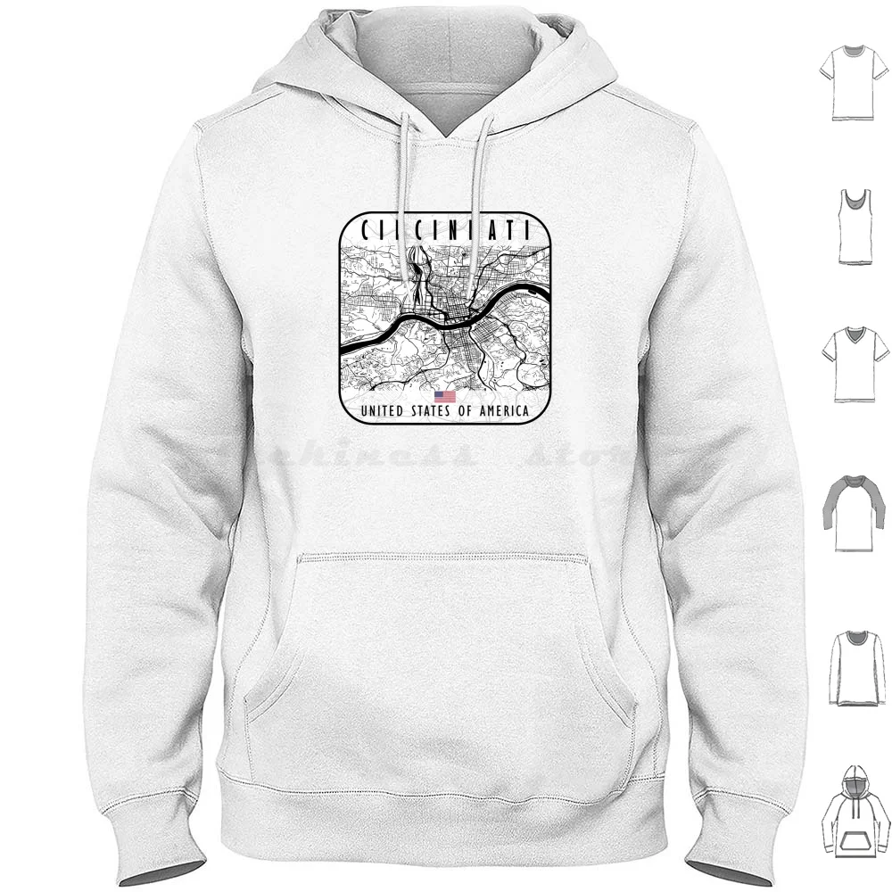 Cincinnati Map Usa Hoodies Long Sleeve Usa North America Ohio Cincinnati Museum Center Cincinnati Cincinnati Map Art