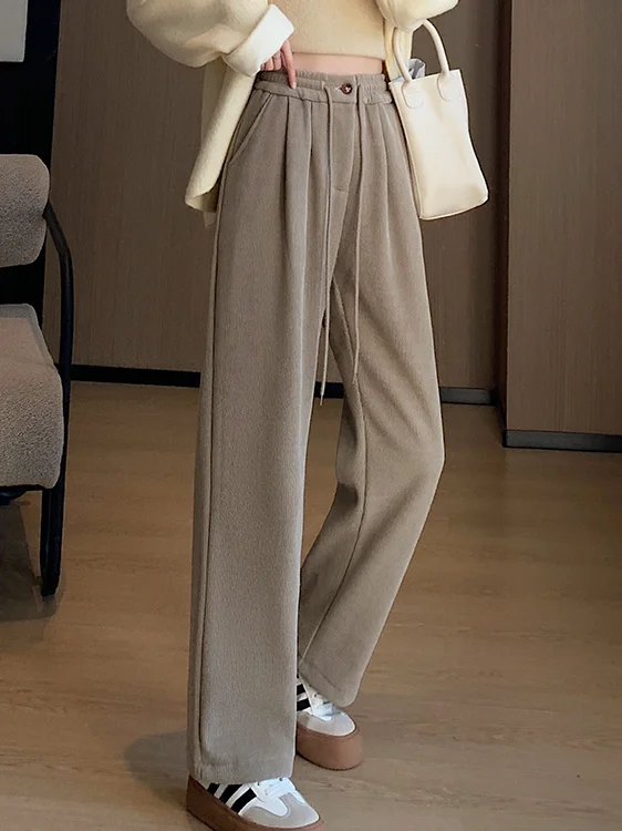 

plus Size Women's Fleece Lined Thickened Autumn Winter New High Waist Belted Corduroy Slim Straight Casual Grandmother Pants
