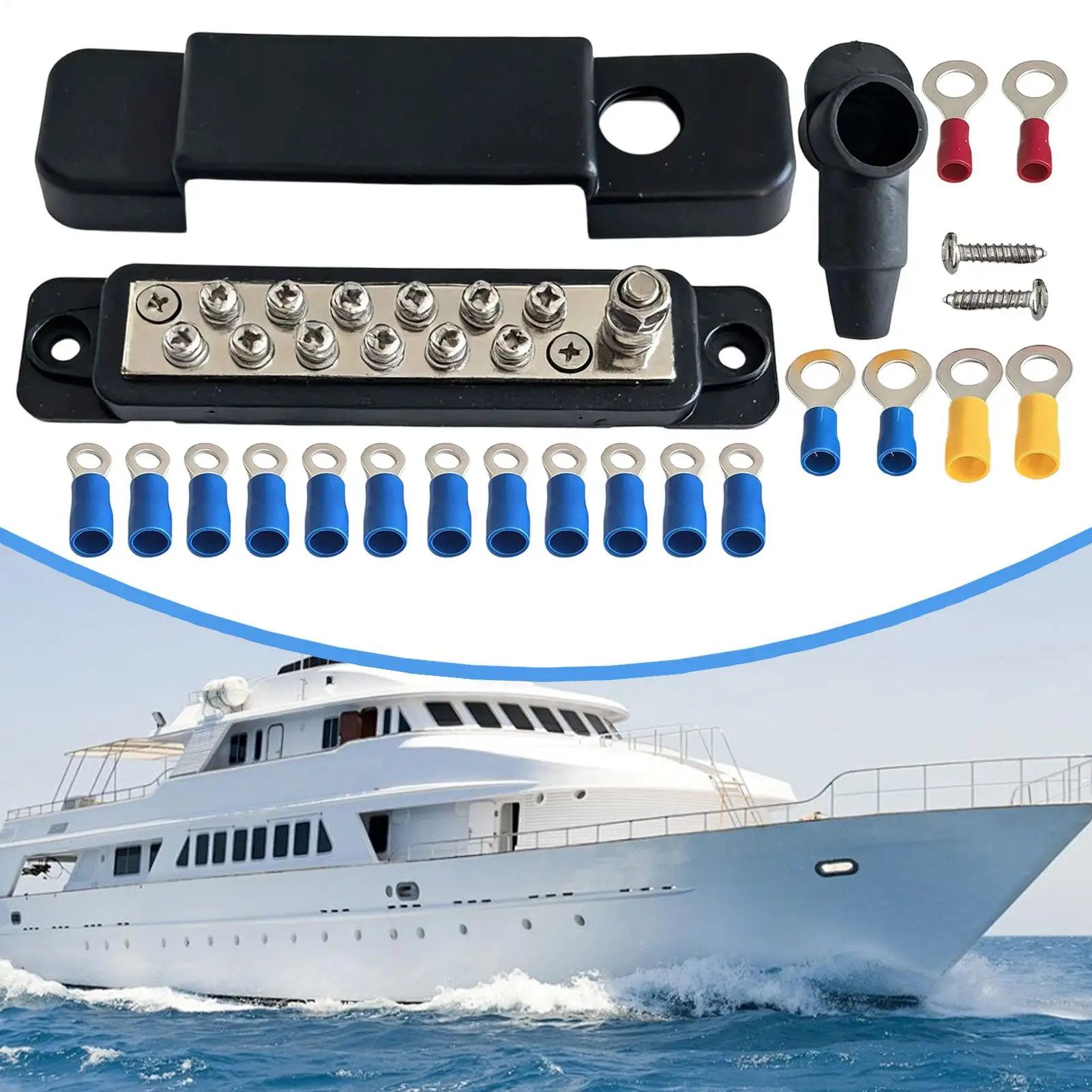 

Terminal Block 12 Position Power Rail Strip with Cover Terminal Strip for Marine Boat Automotive Car RV Audio System Battery