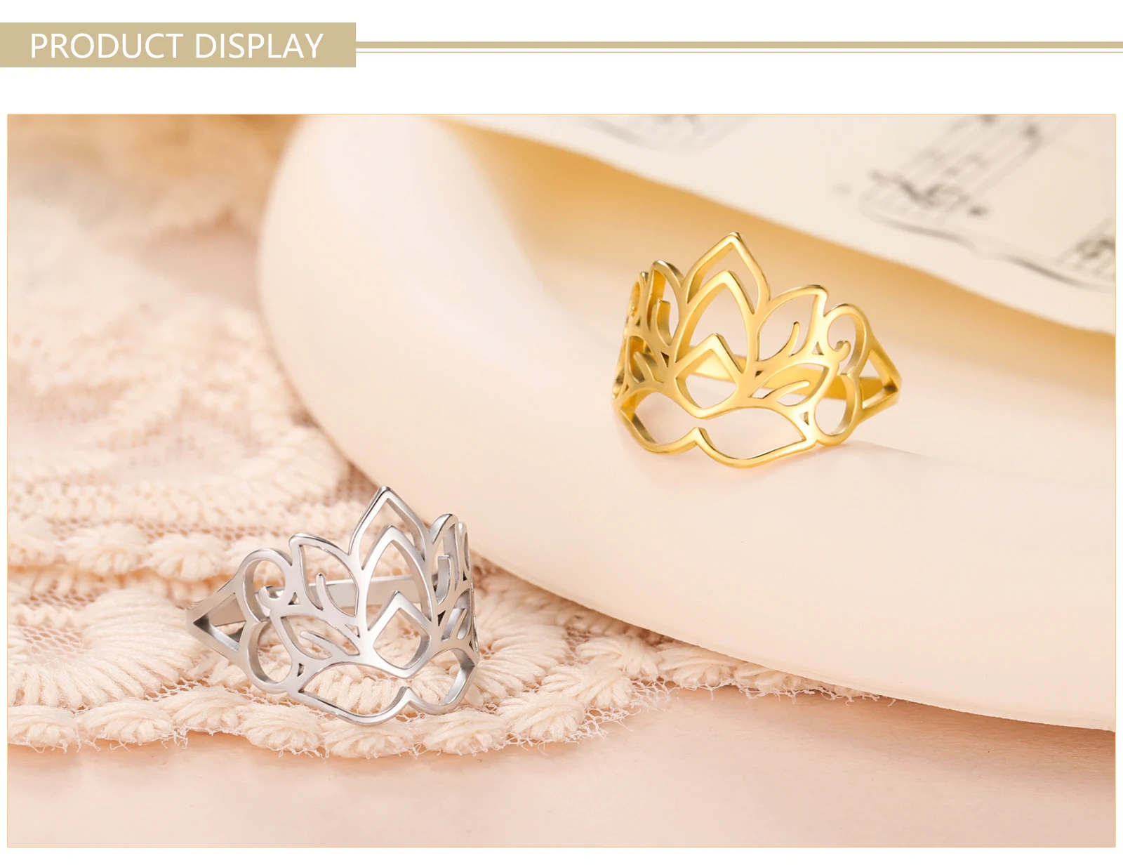Skyrim Damen Lotusblüten-Ringe Edelstahl Fingerring Yoga Buddhismus Amulett Schmuck Valentinstagsgeschenk Großhandel – Detail 5