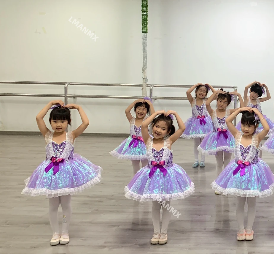 Chiffonkleid für Kinder, Performance-Rock, Pailletten, flauschiges Kleid, Tanzrock