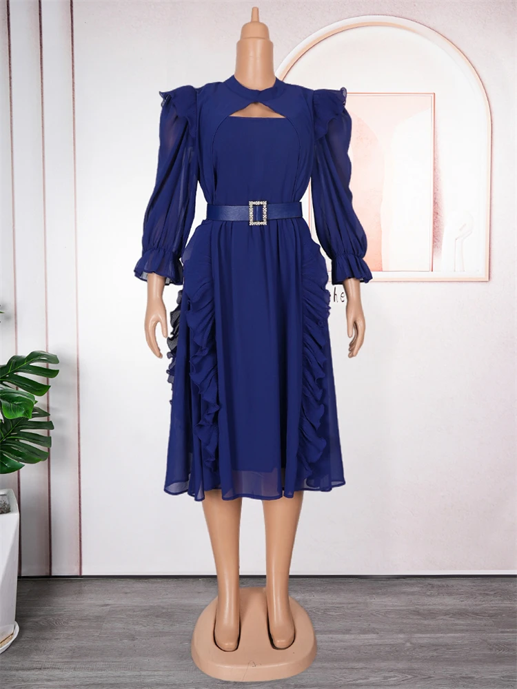 Long Sleeve Chiffon Dresses For Women 2026 Autumn Africa Clothing Wedding Party Evening Gown Dubai Abaya Elegant Ladies Overalls