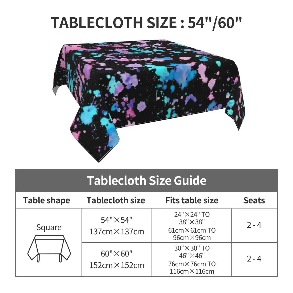 Tablecloth Colourful Paint Splatter Table Cloth Splash Fashion Tablecloths Outdoor Table Cover Christmas Party Table Decoration