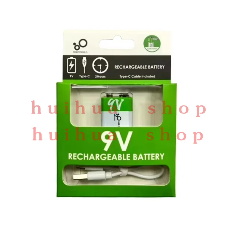 9V Lithium Ion Rechargeable Battery Type-C USB Battery 9V Multimeter Lithium Microphone Metal Detector Cable Remote