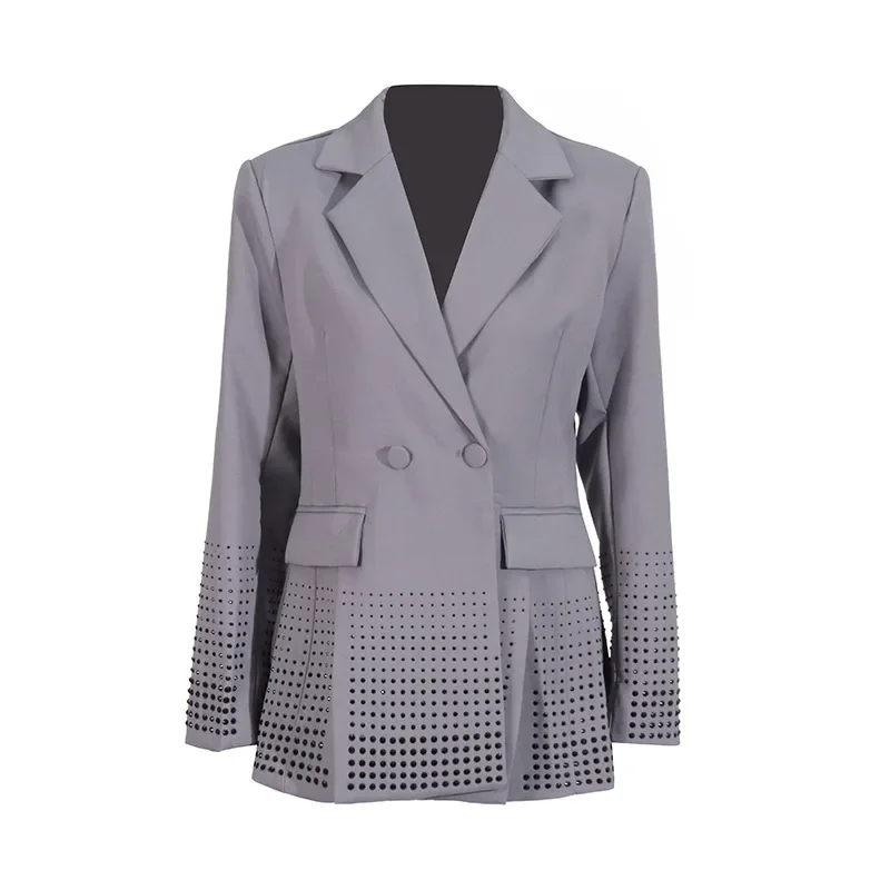 VGH สํานักงาน Patchwork Sequins Blazer สําหรับผู้หญิง Notched คอยาวแขนยาว Spliced แยก Hem เสื้ออารมณ์หญิงแฟชั่นใหม่