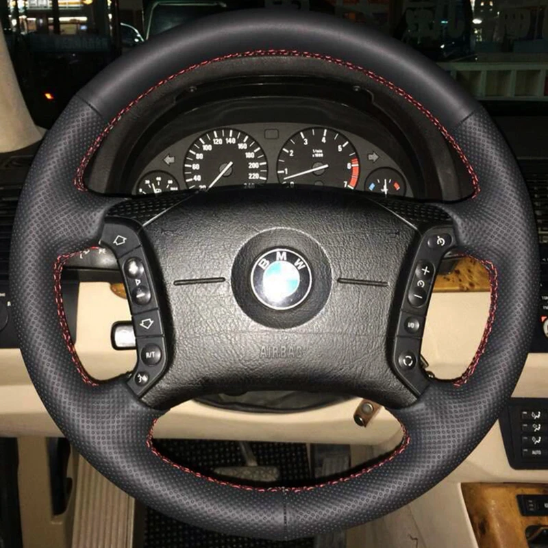 Custom Car Steering Wheel Cover 100% Fit For BMW E46 318i X5 E53 325i E39 Car Accessories DIY Genuine Leather Steering Wrap