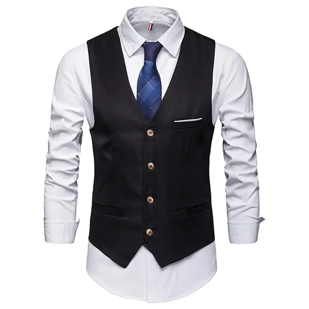 2021 Fashion Hot New Vest Party Sleeveless Solid Tops Autumn Waistcoat Formal Mens Office Outwear Business Warm Button Wedding