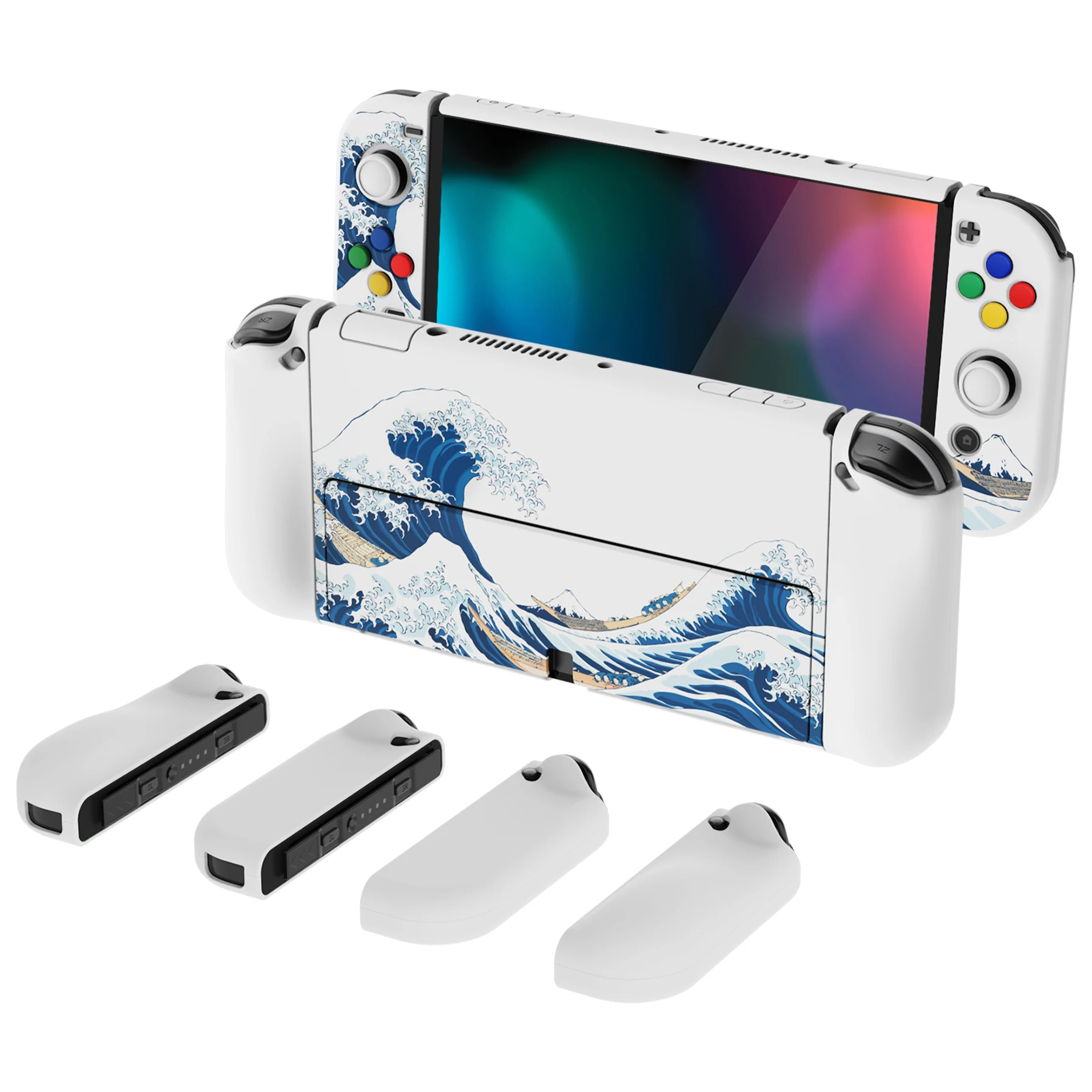 

PlayVital AlterGrips Split Design Ergonomic Protective Case for Switch OLED Shell W/Thumb Grips - The Great Wave off Kanagawa