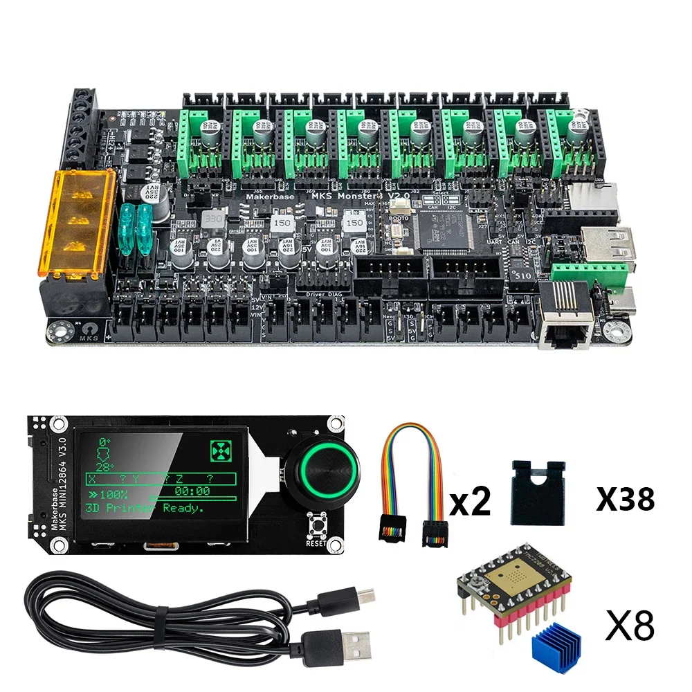 MKS Monster8 V2 Control Board 8 Axis Motherboard TS35 Touch Screen 3D Printer 32bit Controller MINI LCD12864 Display for Voron