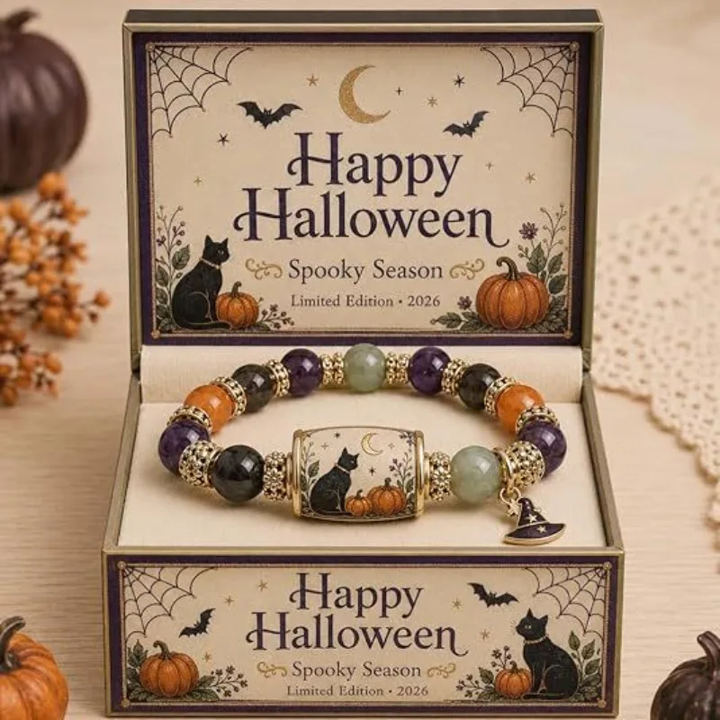 2026 Neue Limitierte Edition Halloween Perlenarmband-Set Niedliches Halloween Dehnbares Verstellbares Schwarzes Katzen-Kürbis-Armband Schmuck