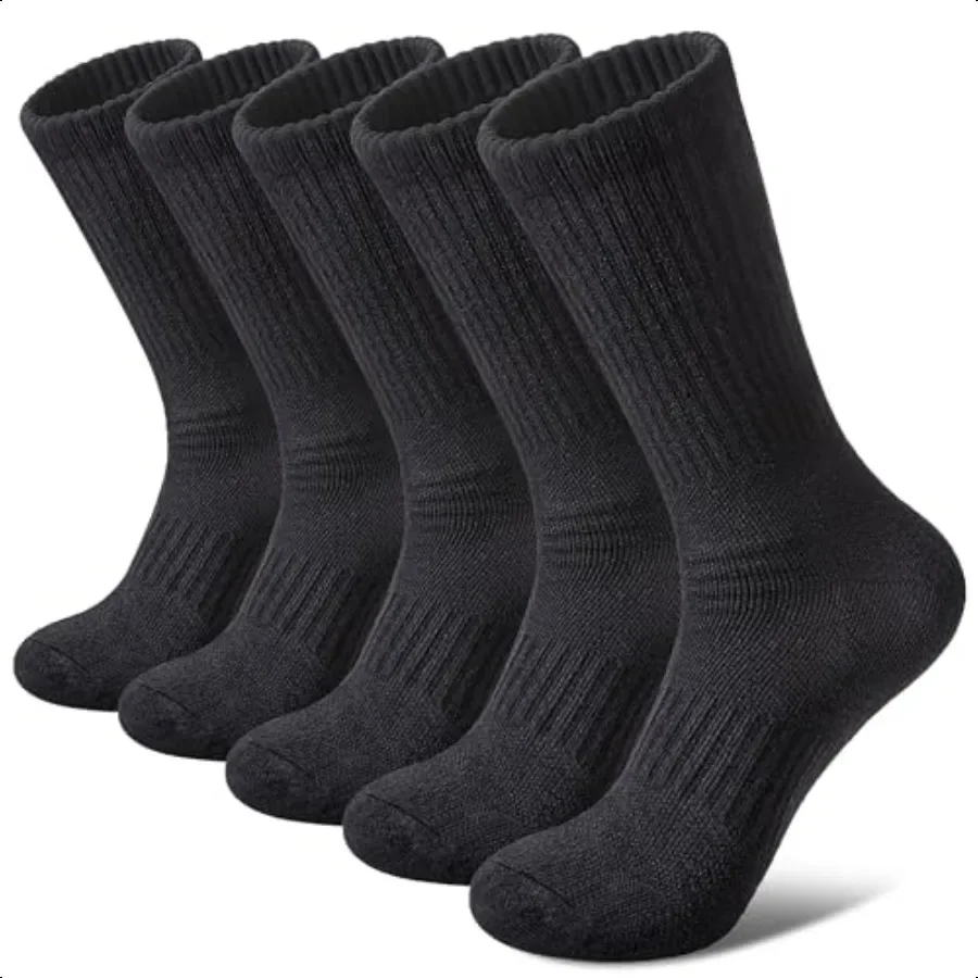 

FNOVCO Women's Hiking Walking Running Crew Socks Thick Cushioned Athletic Comprion Socks 5 Pairs