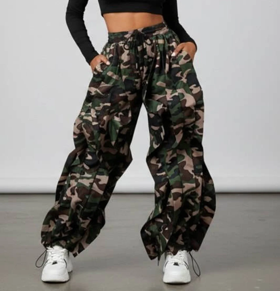 Modische Damen 3D-Rüschen-Weitbein-Hose Streetwear Abstrakter Marmor-Print Elastischer Kordelzug in der Taille Leicht Dehnbare Cargo-Hose – Detail 7