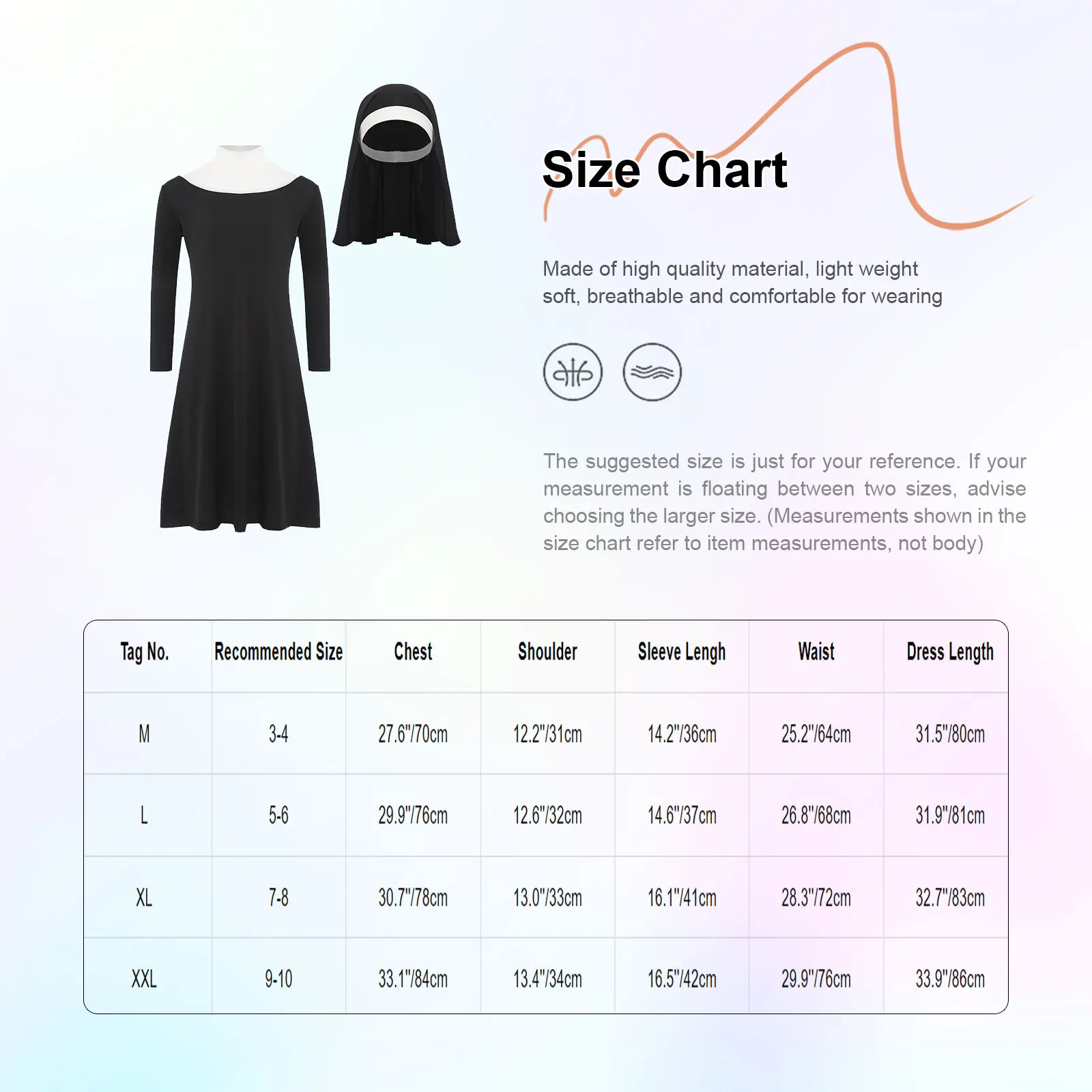 Girls Nun Religious Catholic Priest Sister Costume Traditional Nun Stretchy Outfit Dress Nun Hat Halloween Cosplay Costume view 6