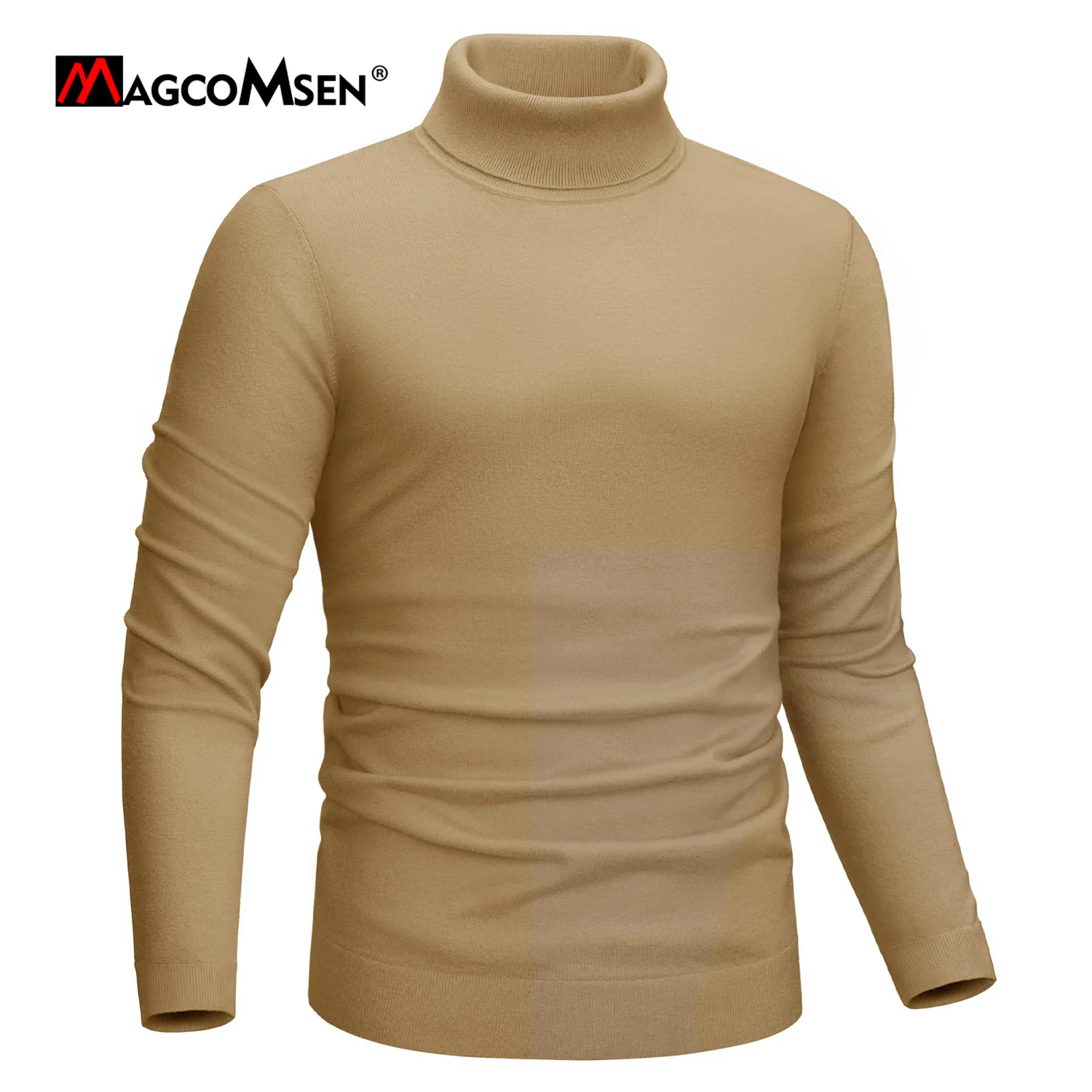 MAGCOMSEN Turtleneck Sweaters Men's Long Sleeve High Neck Warm Knitted Pullovers Casual Slim Fit Lightweight Sweater Winter Male