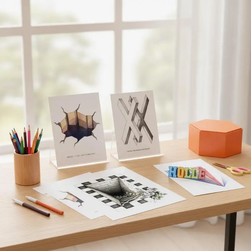 Magic 3D Optical Illusion Sketch Copybook Visual Trick Hand‑Drawing Training Workbook Art Practice Book For Kids Early Learning