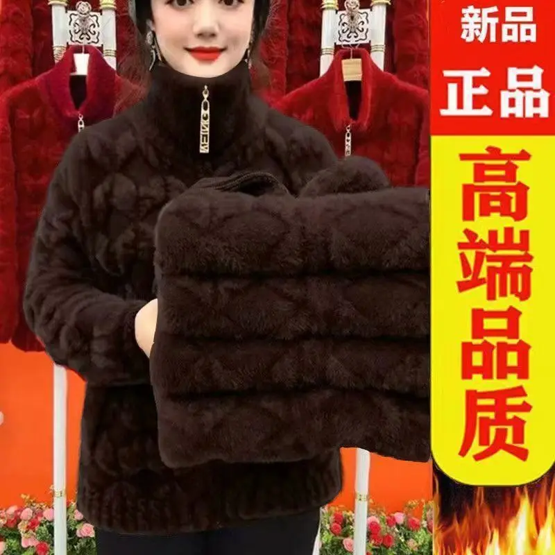 معطف نسائي سميك بأكمام طويلة من المينك الصناعي مقاس كبير للخريف والشتاء سترة عصرية للنساء الأكبر سنا والأمهات الصغيرات #4