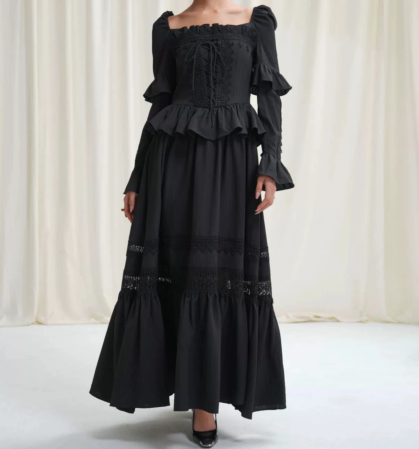 

Temperament long-sleeved waist slim dress vacation daily commuting forest style dress-GZXX485
